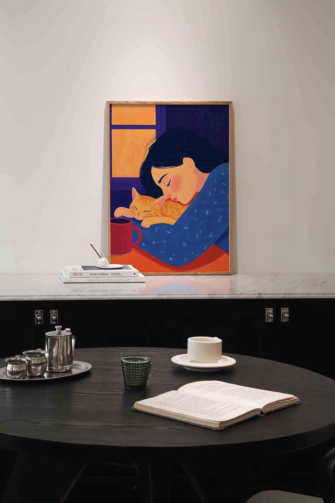 Meisje en kat – moderne poster in staand formaat