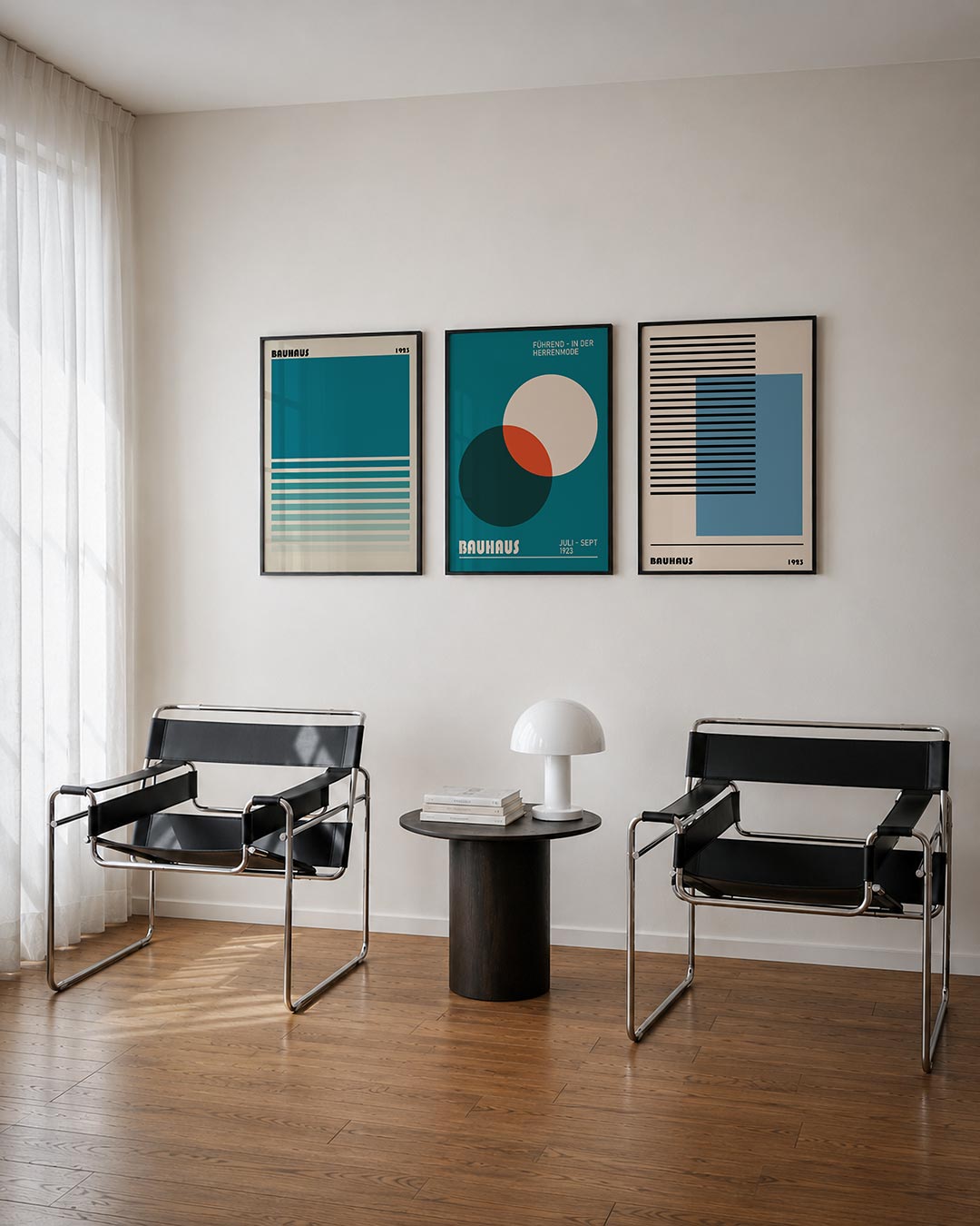 Kleurvlakken en lijnen posterset – derde productweergave – deze posterset in drie delen toont een groot blauw vlak bovenaan