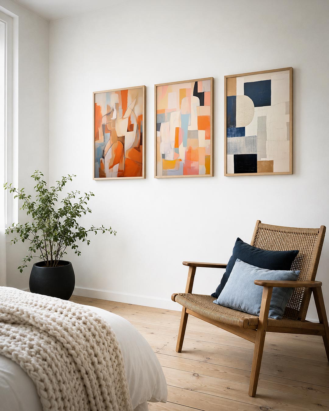 Vorm en kleurenspel posterset – detailweergave – deze posterset in drie delen toont een dynamisch lijnenspel