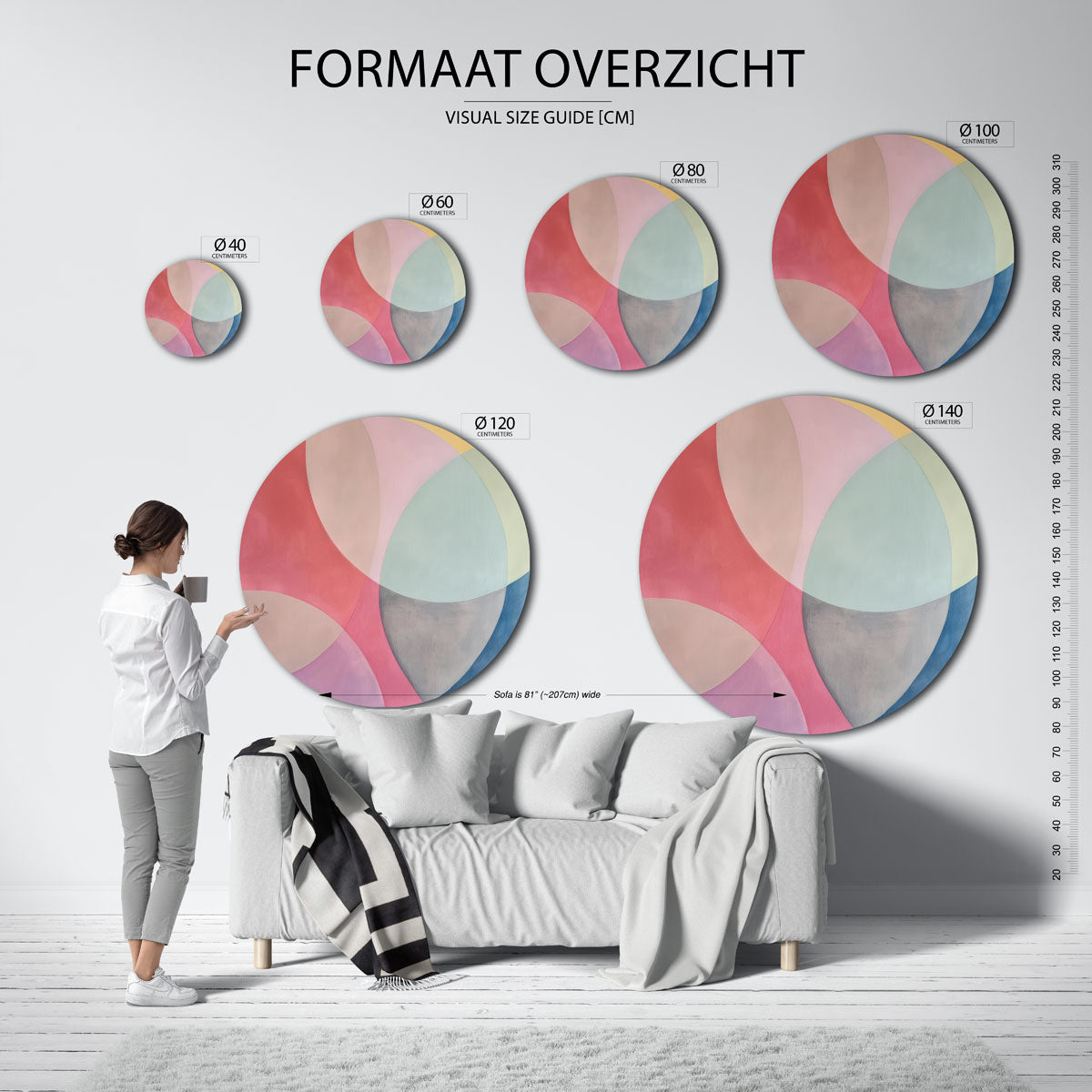 Abstracte vormen – ronde muurdecoratie met kleur en vorm