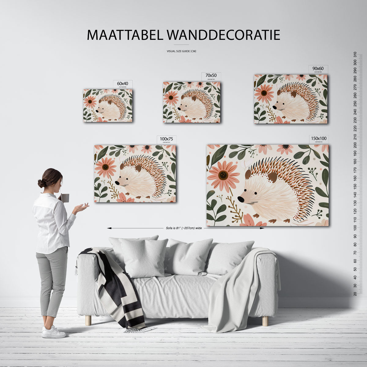 Egel en bloemen – moderne liggende wanddecoratie