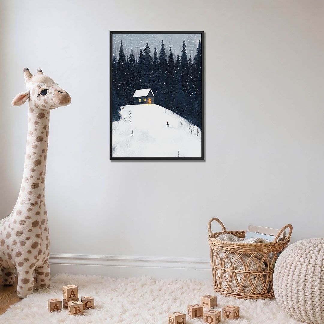 Winterlandschap met huis – moderne staande wandkunst