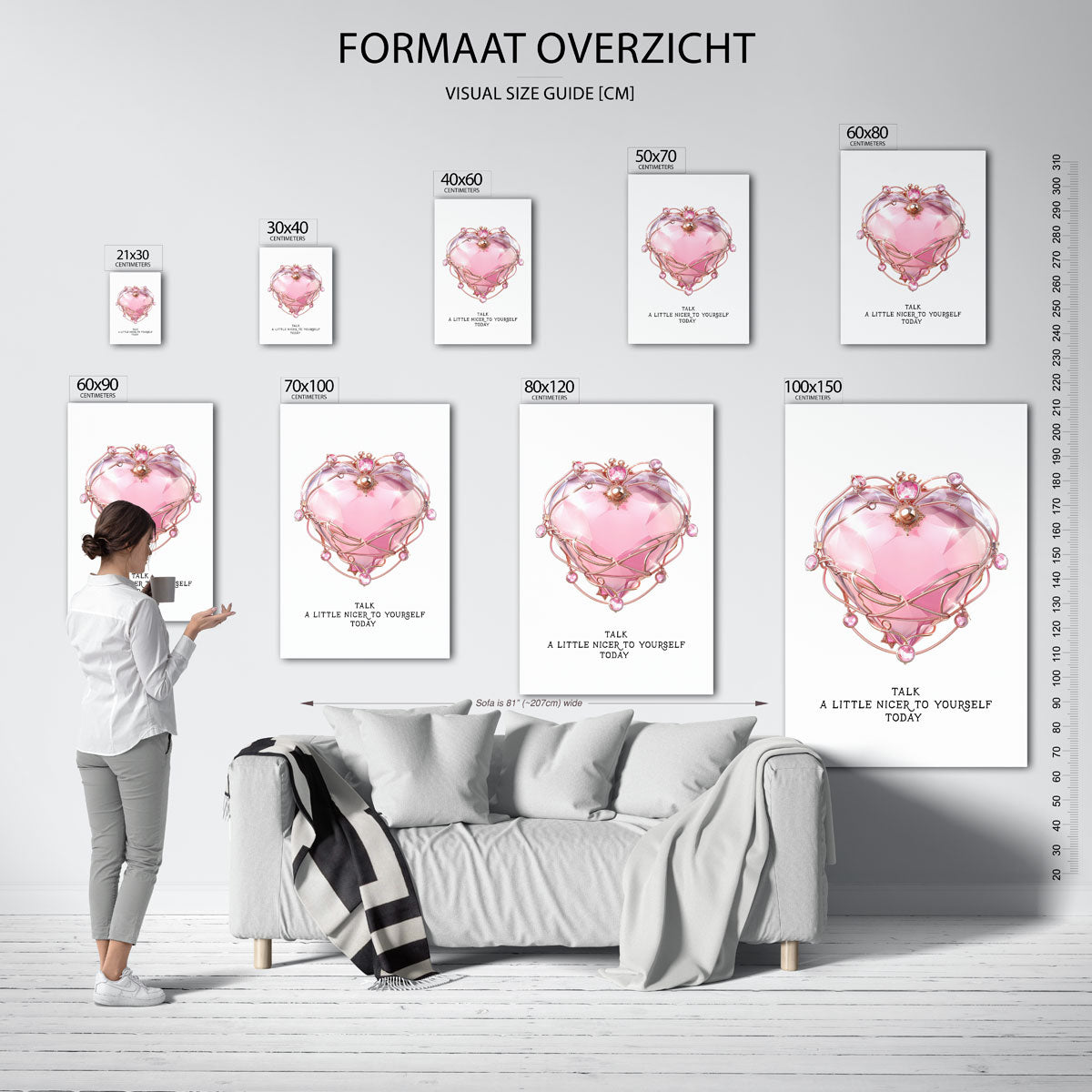 Roze hart met sieraden – staande muurposter met kleurrijke abstracte vormen