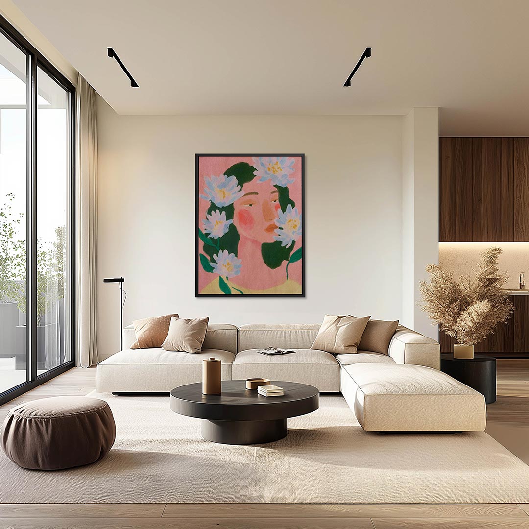 Dromerige bloemenportret – staand wanddecoratie kunstwerk