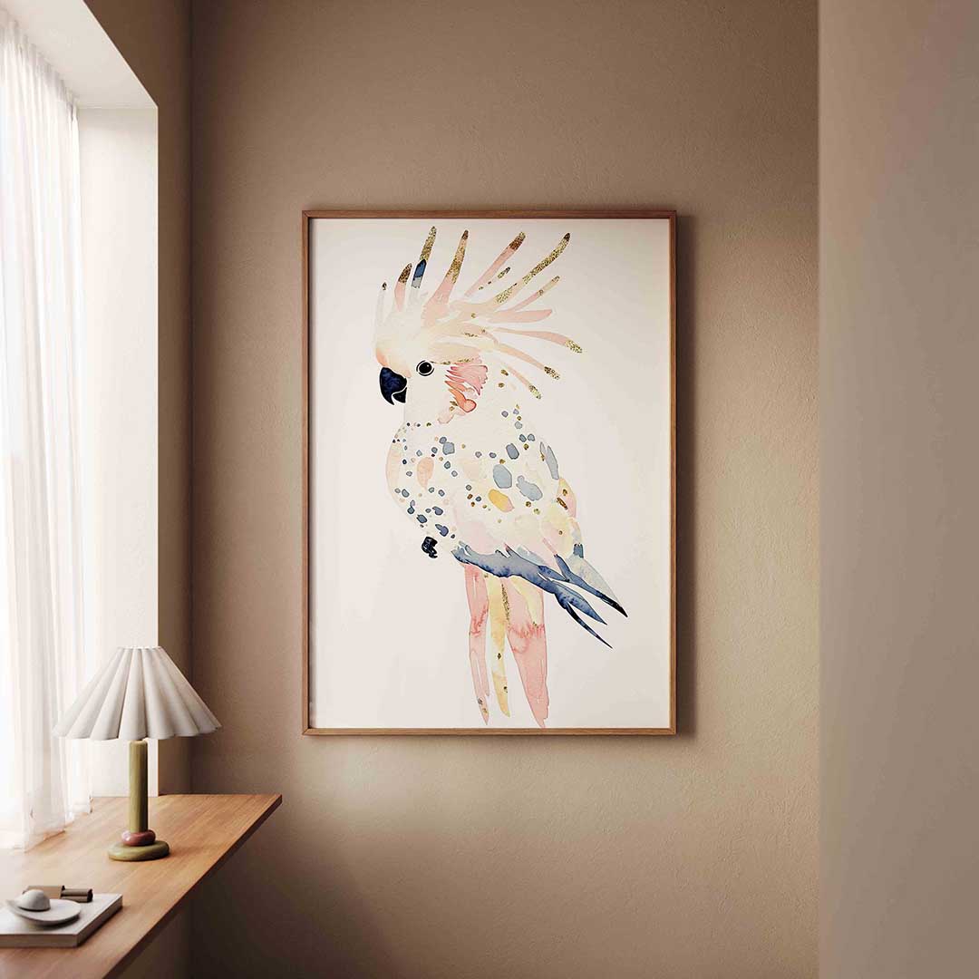 Gekleurde kaketoe – staande dieren wanddecoratie van WallArtistic