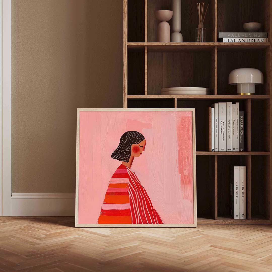 Vrouw met gestreepte kleding – portret poster in vierkant formaat