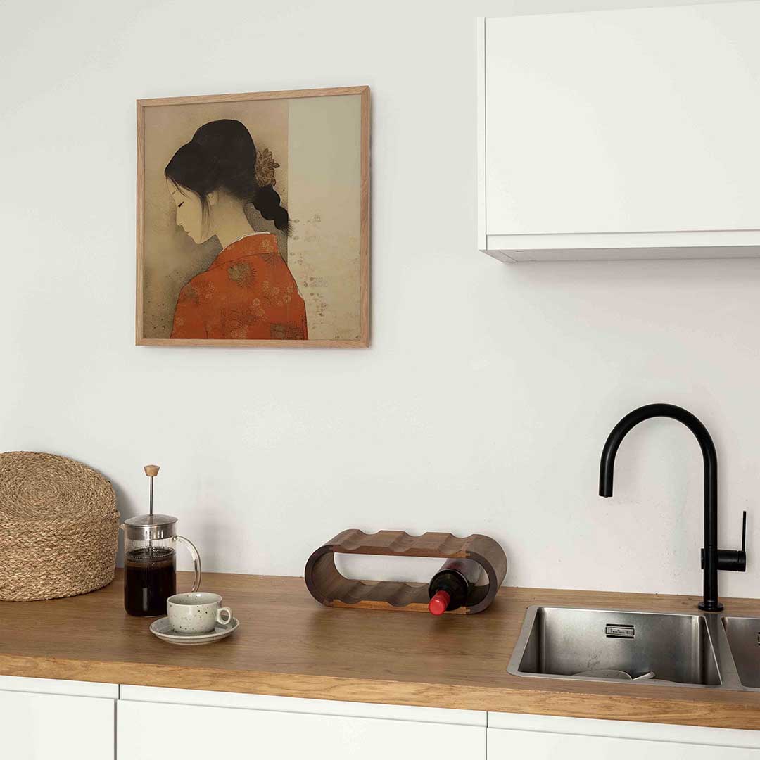 Vrouw in rode kimono – Aziatische poster in vierkant formaat