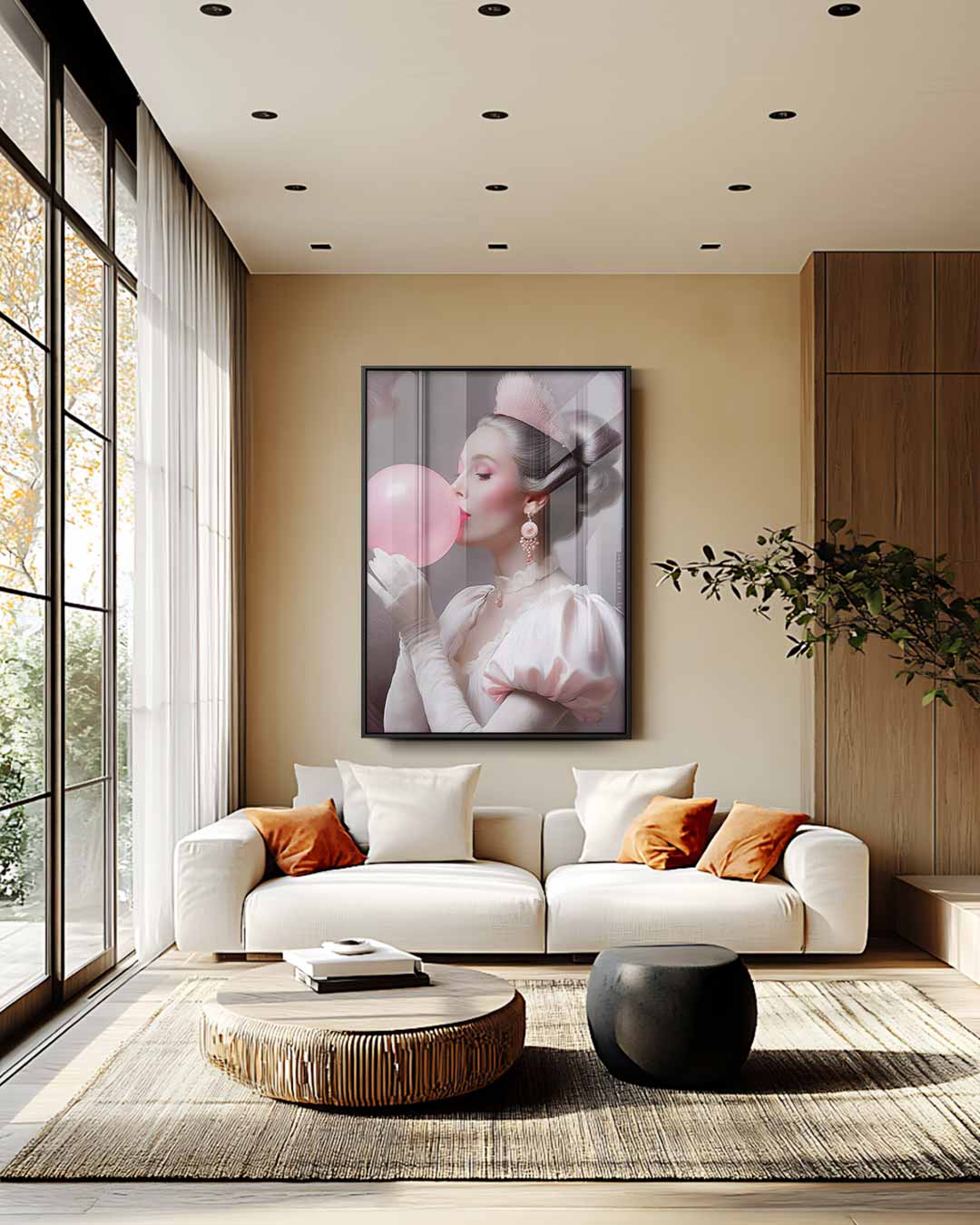 Vintage Prinses met Roze Bubbel – staand kunstwerk voor modern interieur