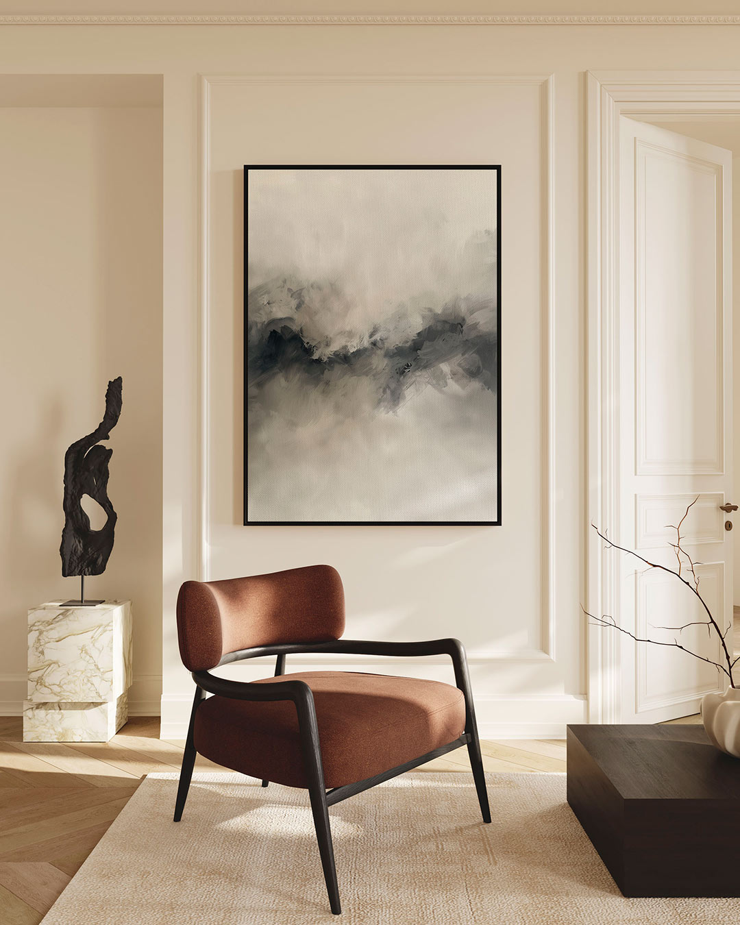 Vloeiende grijstinten – staand wanddecoratie kunstwerk