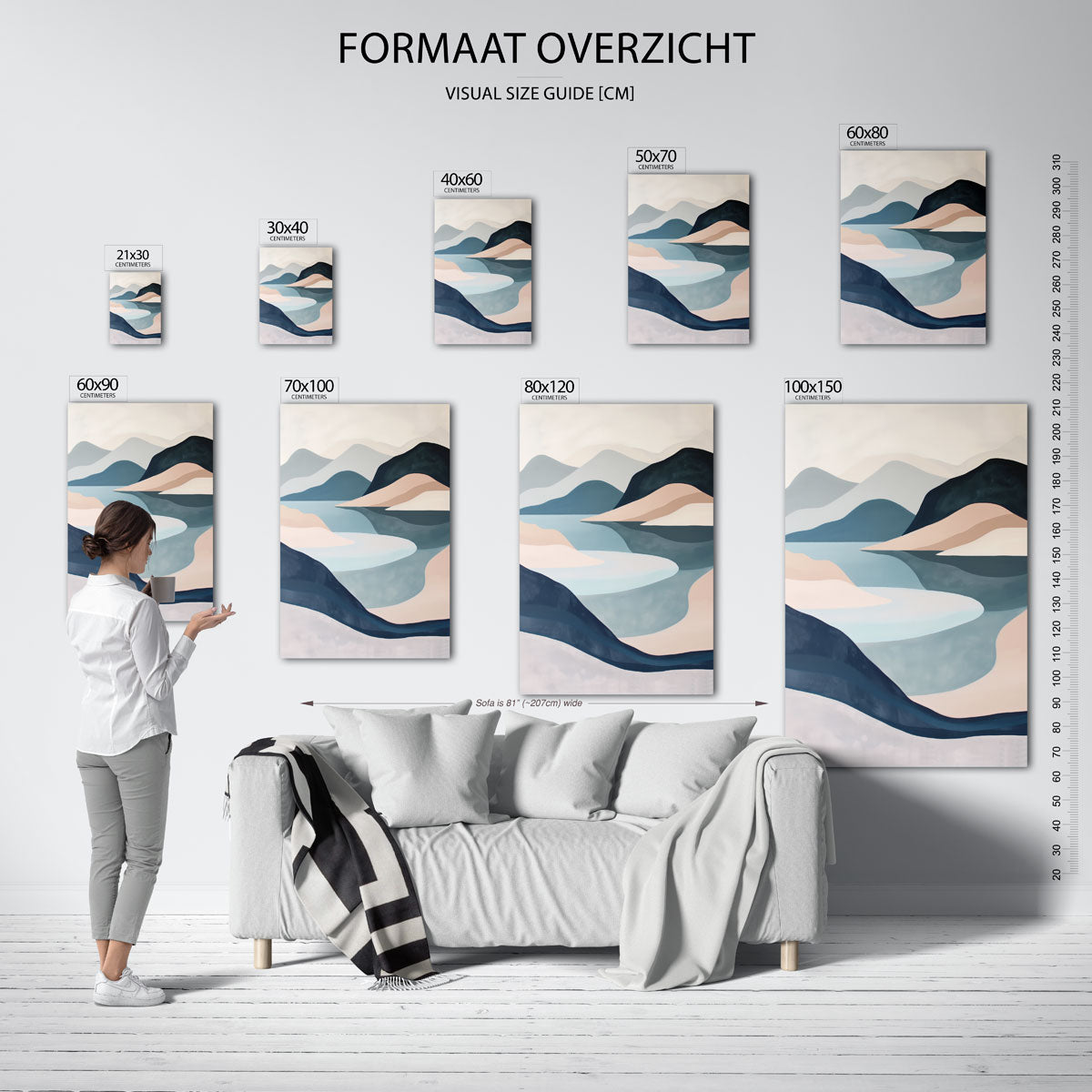 Landschap met bergen – staande muurposter met hedendaagse illustratie