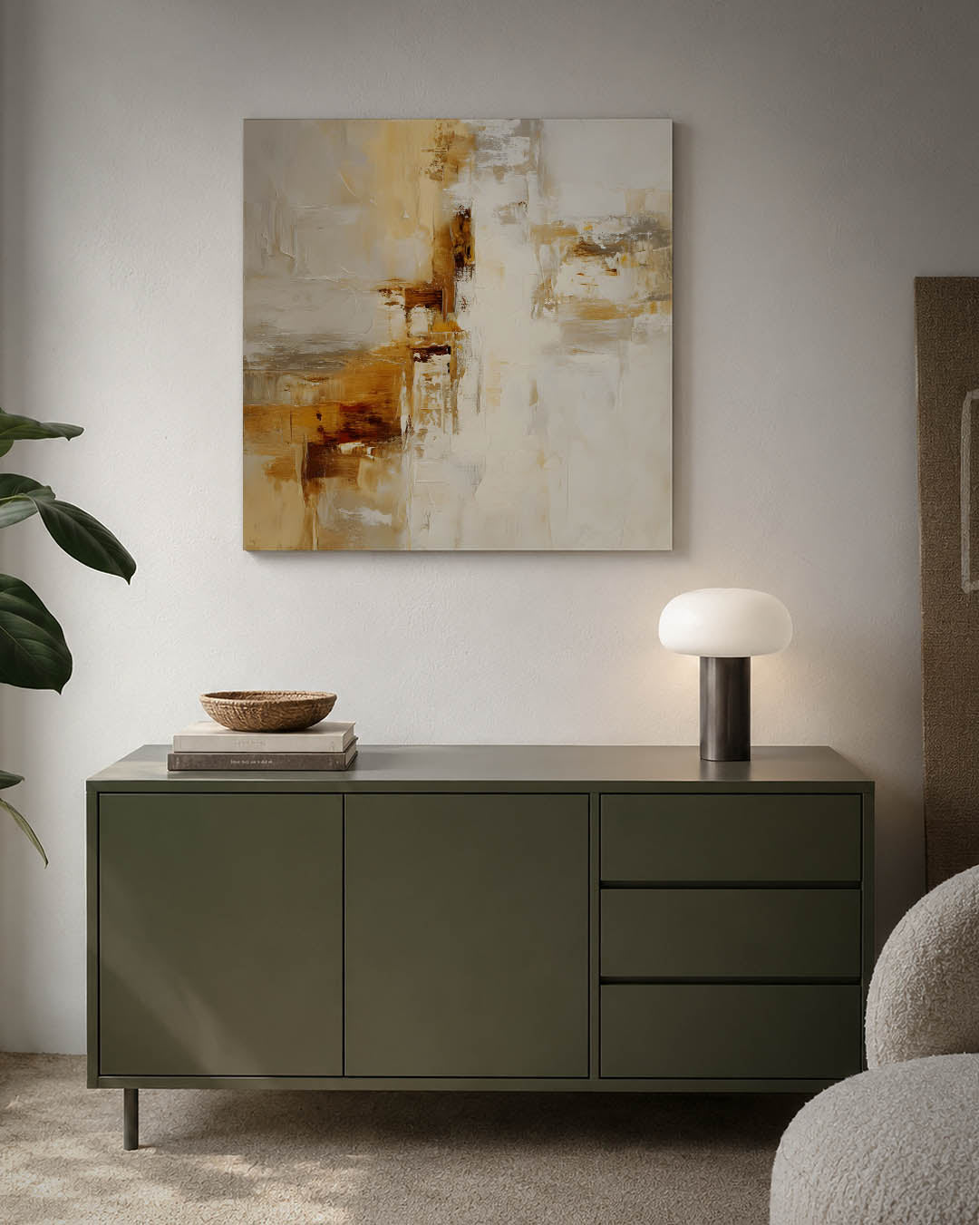 Gelaagde kleurencompositie kunstwerk – detailweergave – dit werk toont een dynamische mix van beige en bruin, met subtiele
