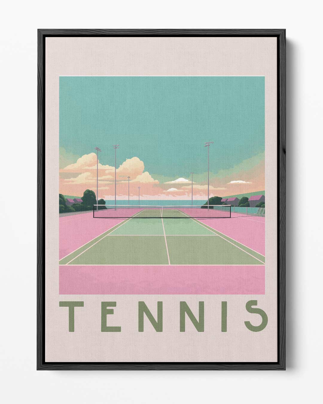 Kleurrijke Tennisbaan Zonsondergang – portret kunstwerk als wanddecoratie