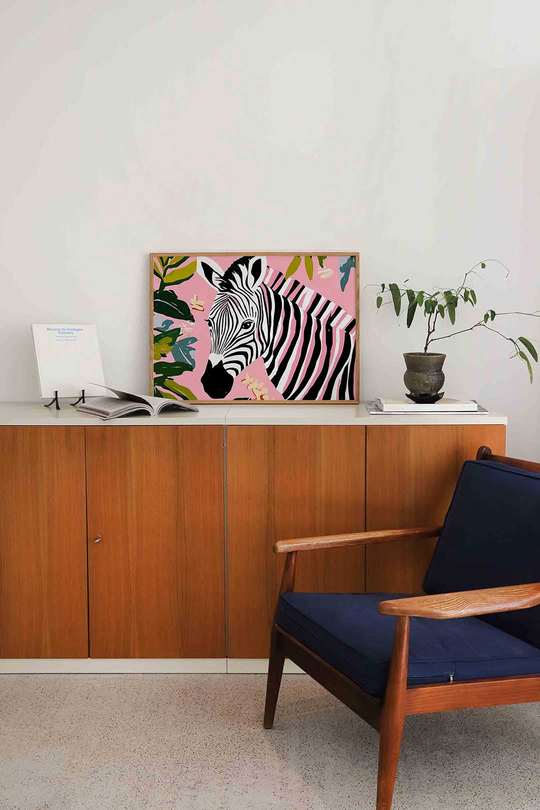 Zebra en bladeren – liggende dieren wanddecoratie van WallArtistic