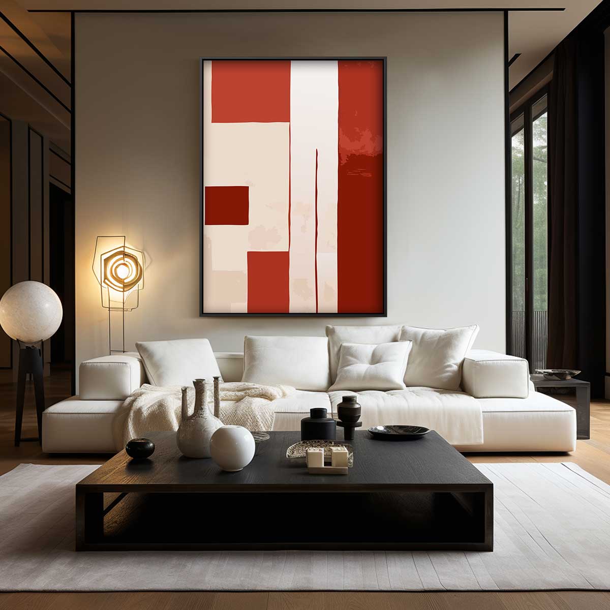 Abstracte Rood-Beige Compositie – modern portret kunstwerk van WallArtistic