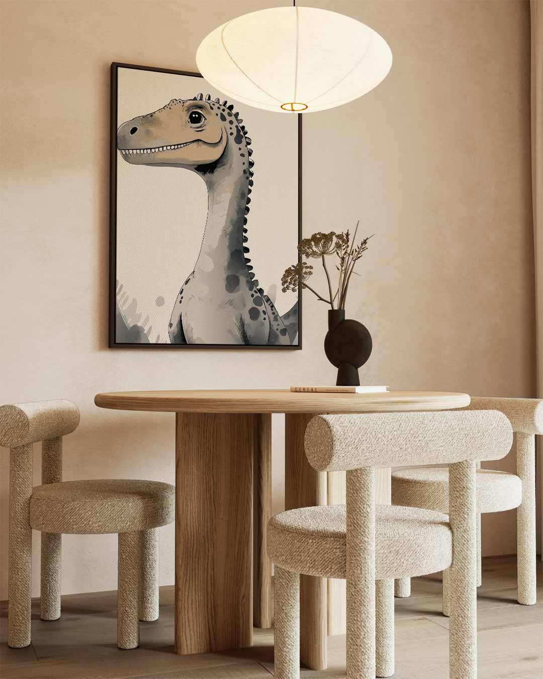 Vriendelijke Dino voor Kinderkamers – staand kunstwerk voor modern interieur