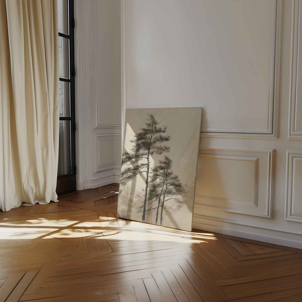 Sereen Boslandschap in Potlood – staand kunstwerk voor modern interieur