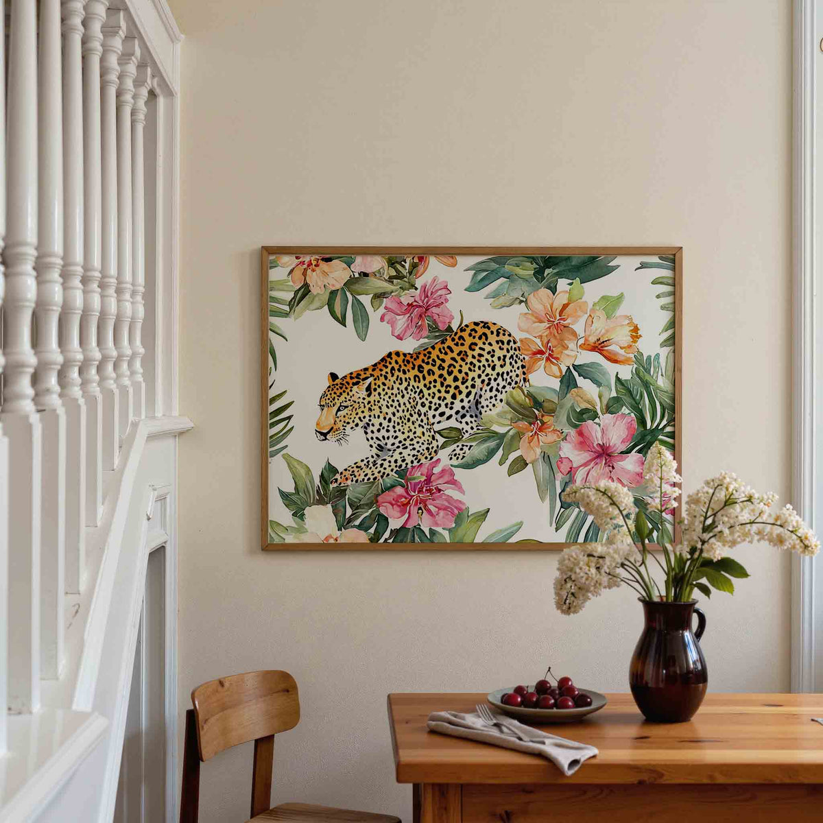 Luipaard en bloemen – dieren poster in liggend formaat