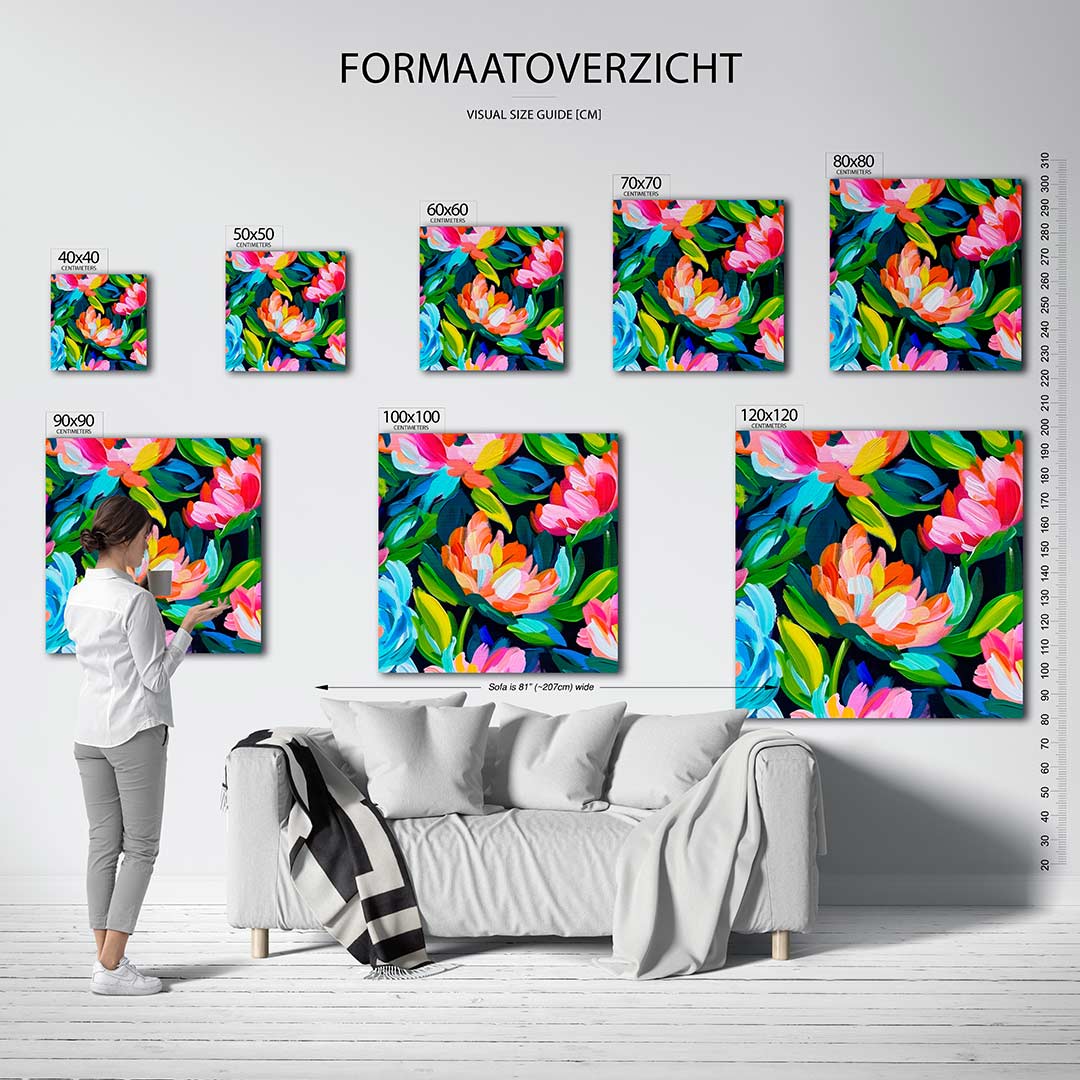 Kleurrijke bloemenpracht kunstwerk – sfeerbeeld – dit kunstwerk toont een levendige compositie van bloemen in felle kleuren
