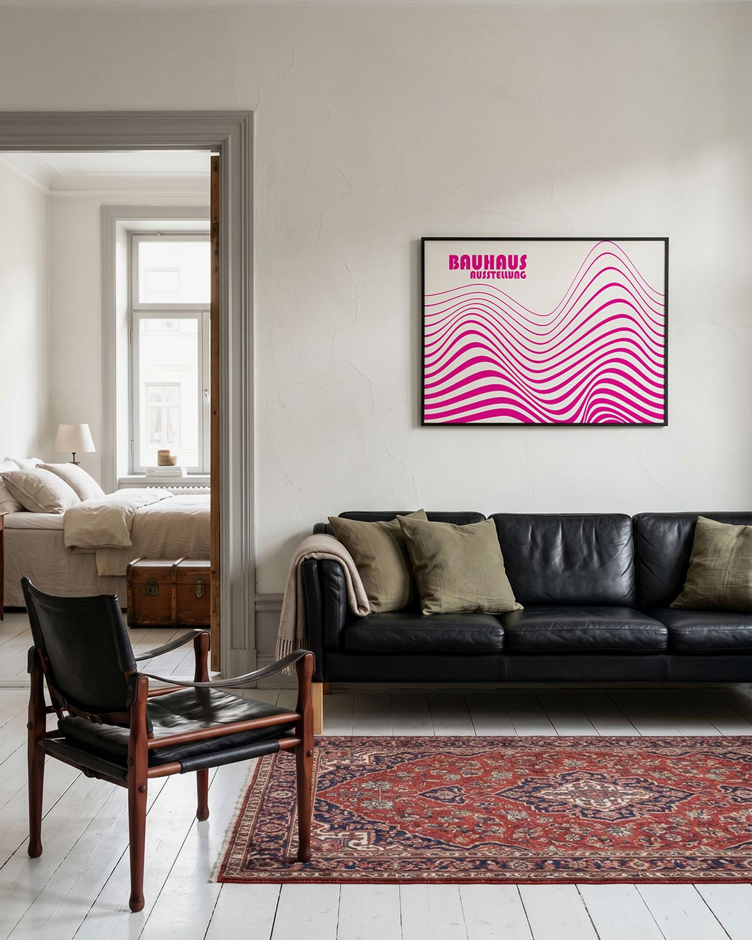 Golvend lijnenspel – geometrische Bauhaus poster in liggend formaat