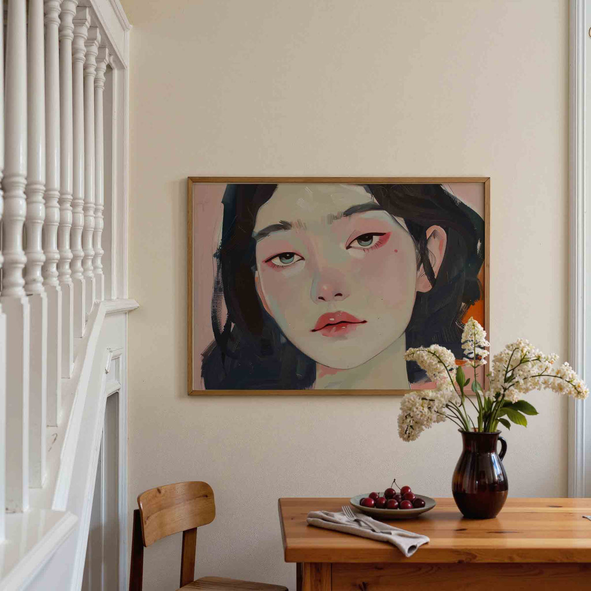 Portret van vrouw – liggende illustratie poster als wanddecoratie