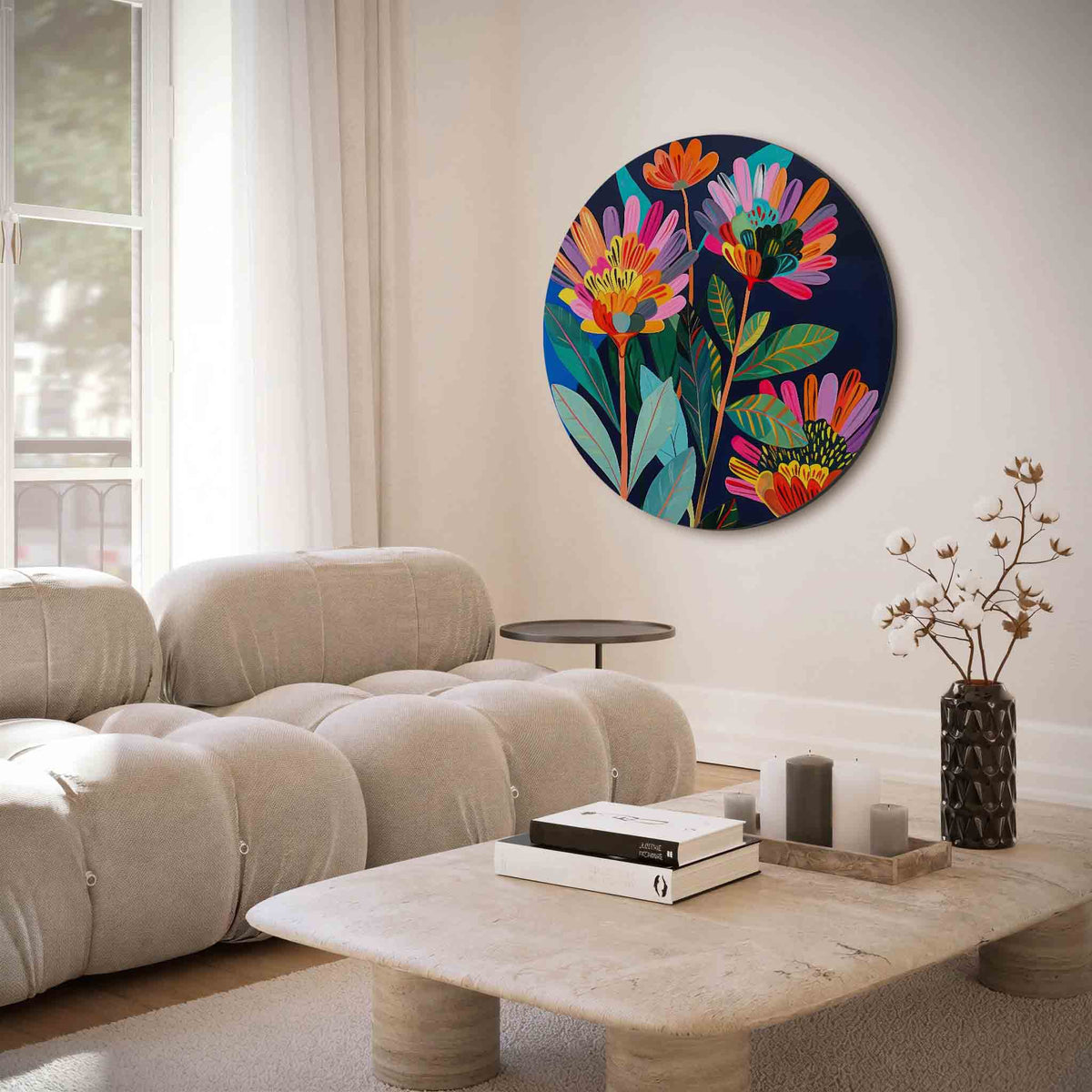 Bloemenpracht – muurcirkel met abstracte texturen voor aan de muur