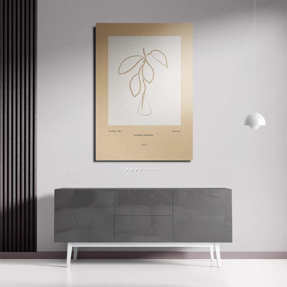Moderne Boheemse Bloemtekening – staande wandkunst voor woonkamer of interieur