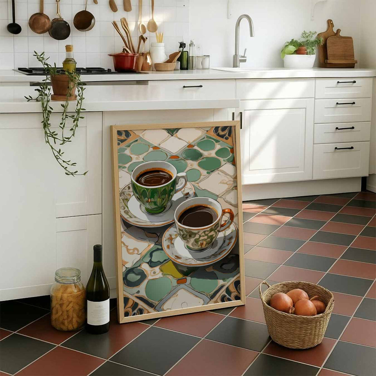 Kleurrijke Koffie Momenten – staande muurposter voor keuken of eethoek