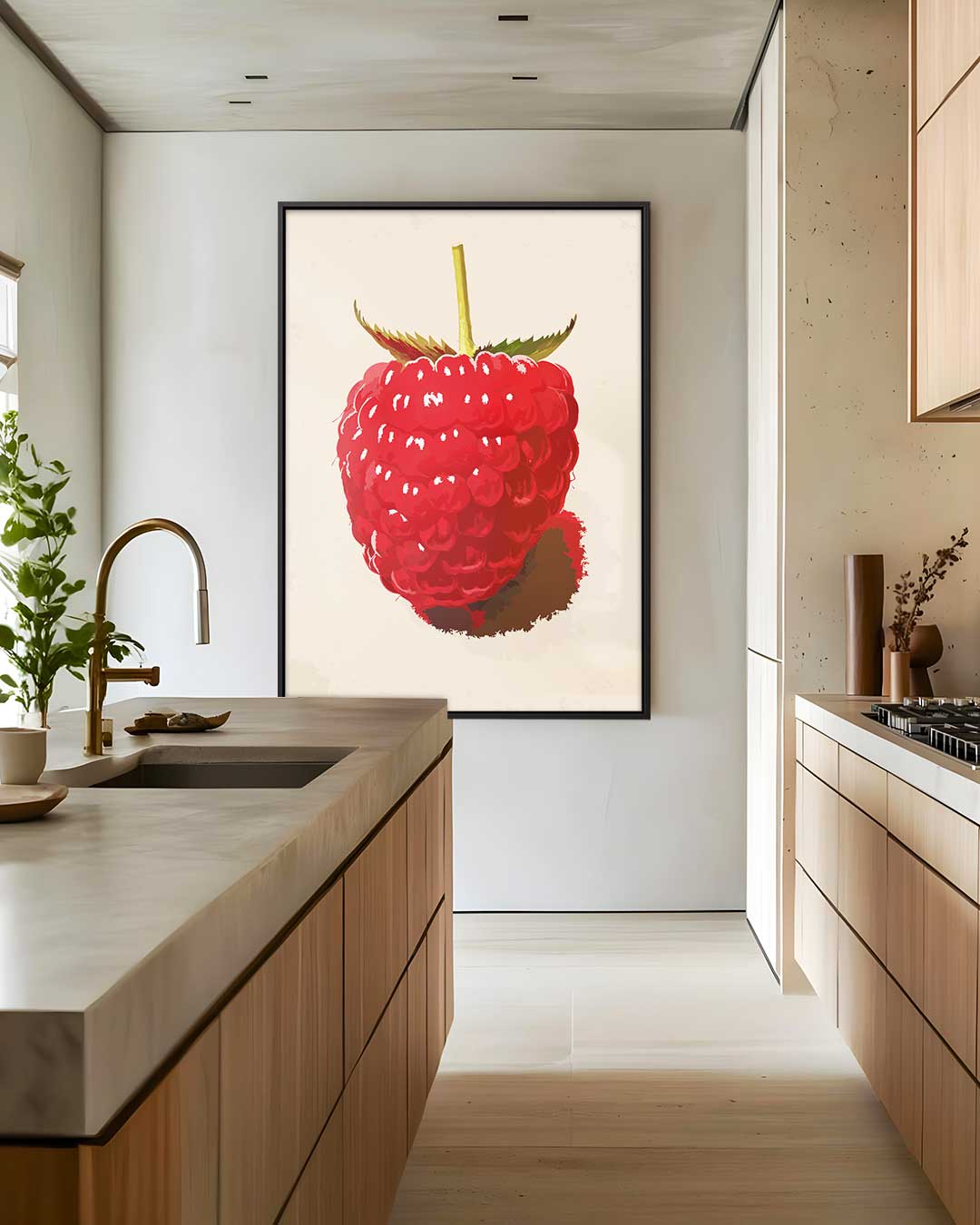 Framboos op Canvas Kunstwerk – dibond wanddecoratie in staand formaat