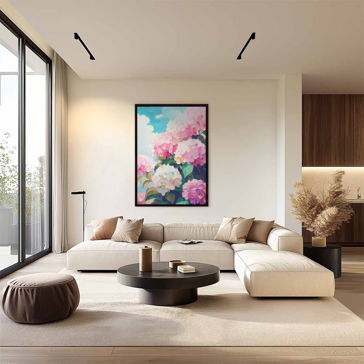 Bloeiende Hortensia's – staand kunstwerk voor modern interieur