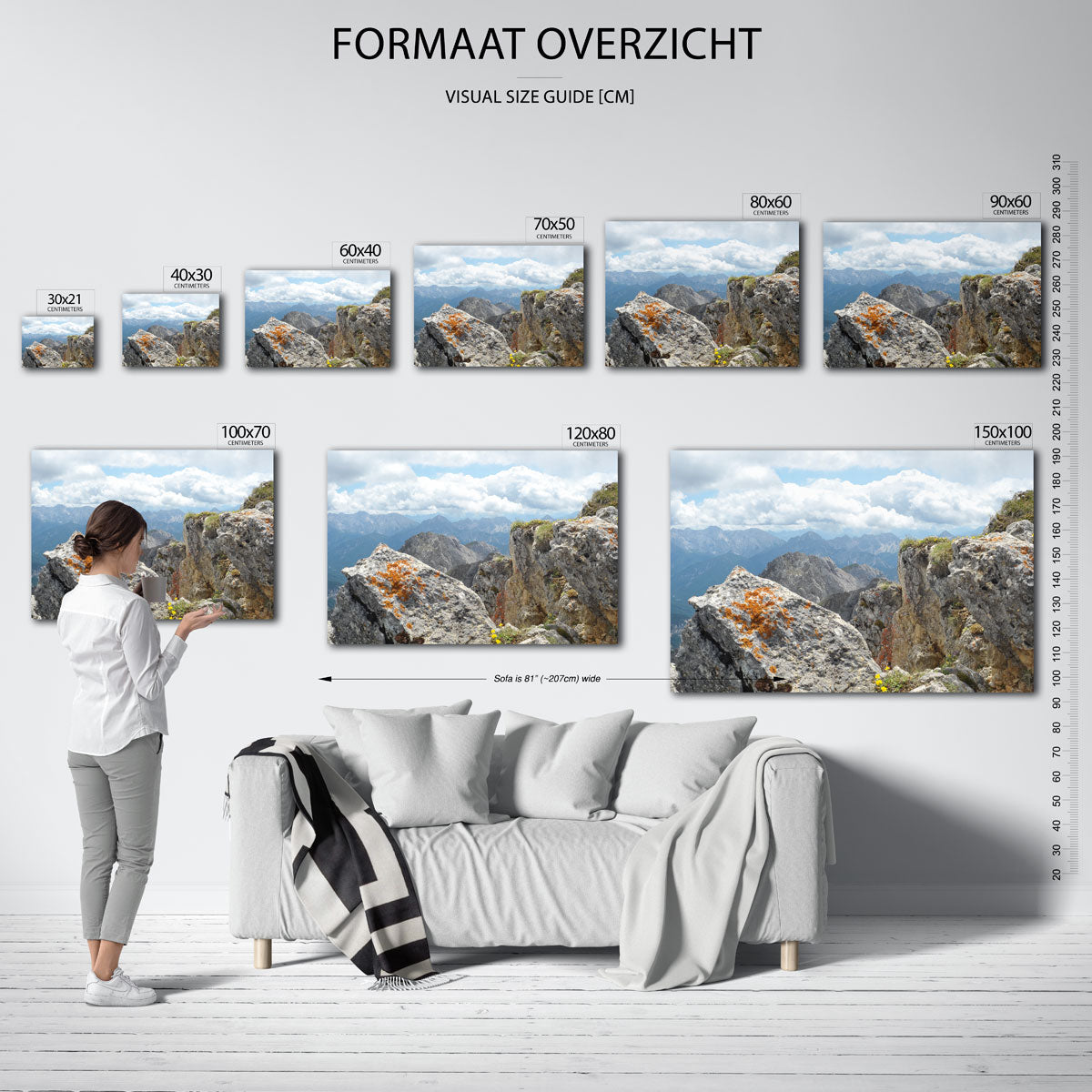 Berglandschap met rotsen poster – sfeerbeeld – een indrukwekkend berglandschap met ruige rotsen en een heldere lucht. De