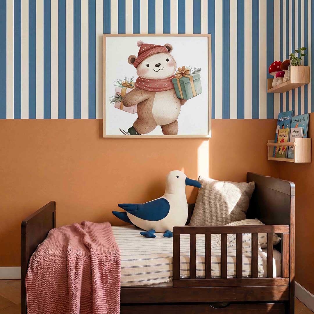 Beer met cadeaus – kids poster in vierkant formaat