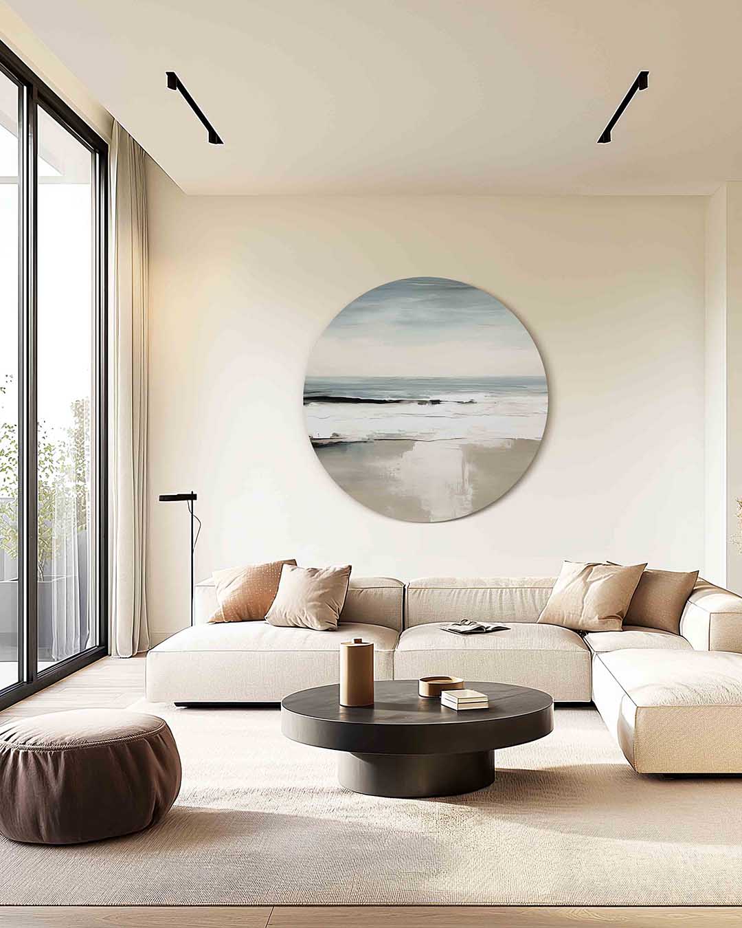 Strand en zee – kleurrijke muurcirkel als ronde wanddecoratie