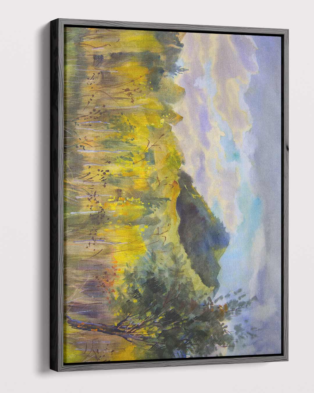 Veld met Kleurrijke Wolken – plexiglas wanddecoratie in portret formaat