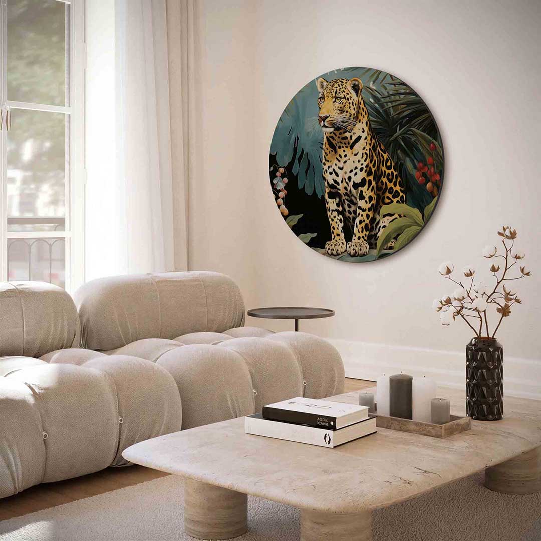 Luipaard in jungle – portret muurcirkel als ronde muurdecoratie