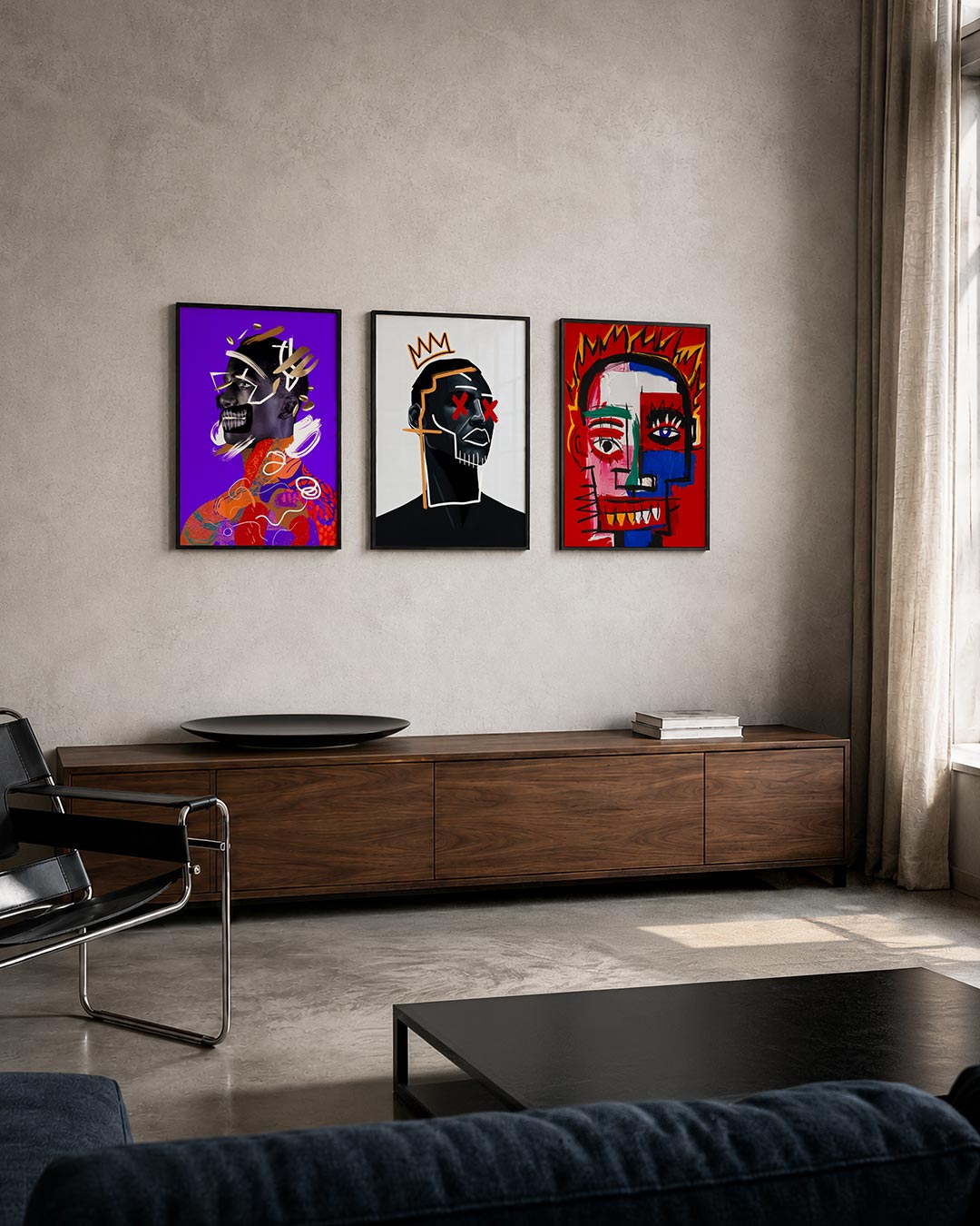 Kleurrijke vormenexplosie posterset – tweede productweergave – een levendig portret met een mix van felle kleuren en