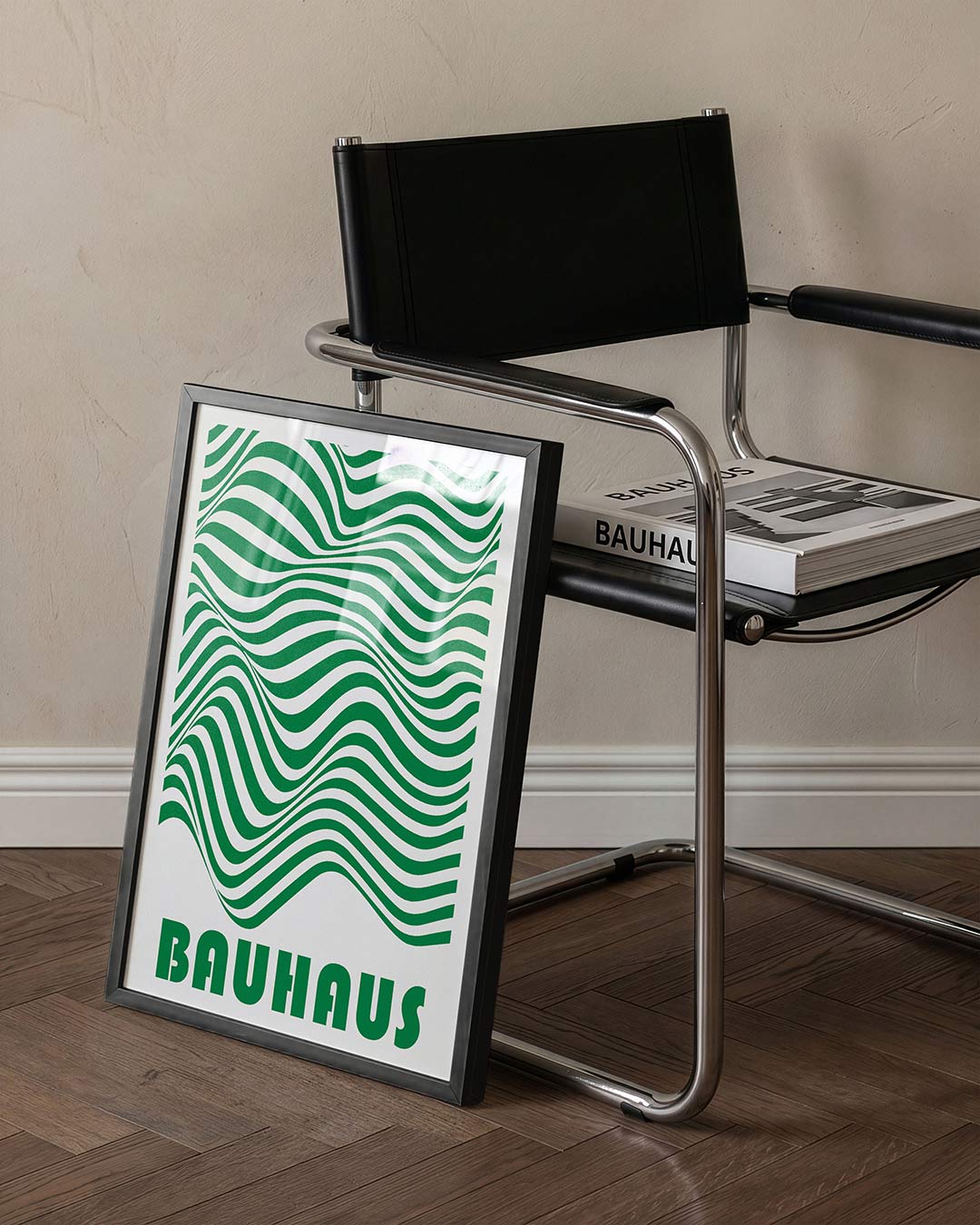 Golvend lijnenspel – staande Bauhaus poster voor aan de muur