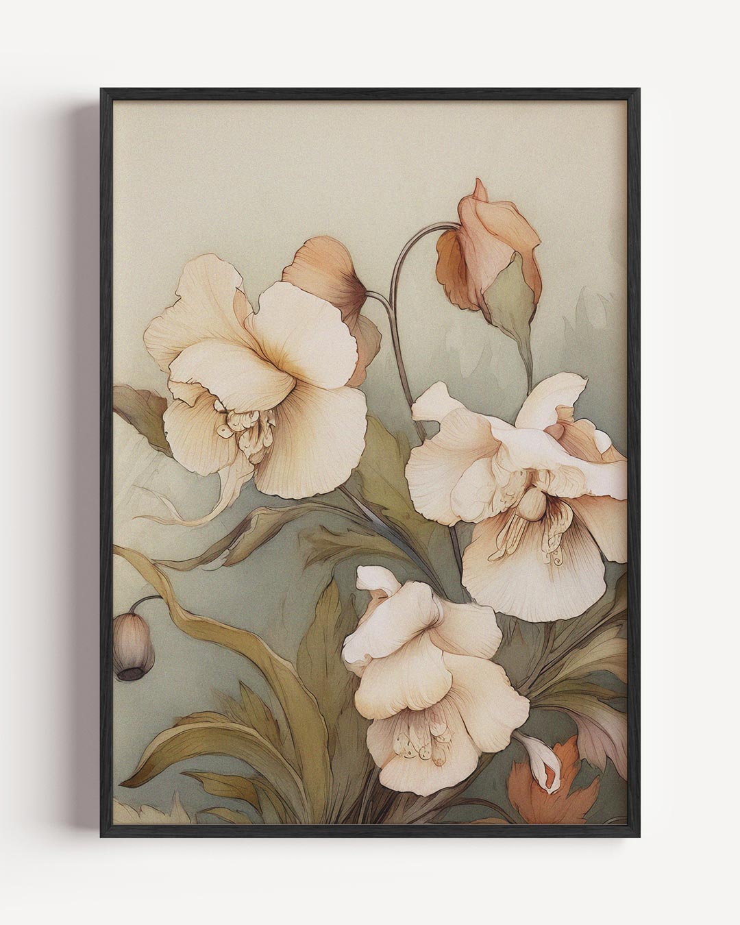 Bloemenillustratie in aardetinten – bloemen portret poster als wanddecoratie