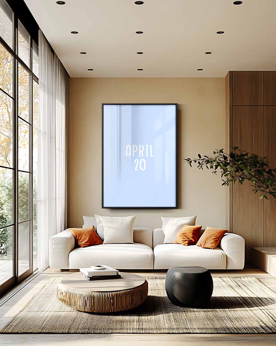 Minimalistisch Kalenderkunstwerk April – plexiglas wanddecoratie in portret formaat