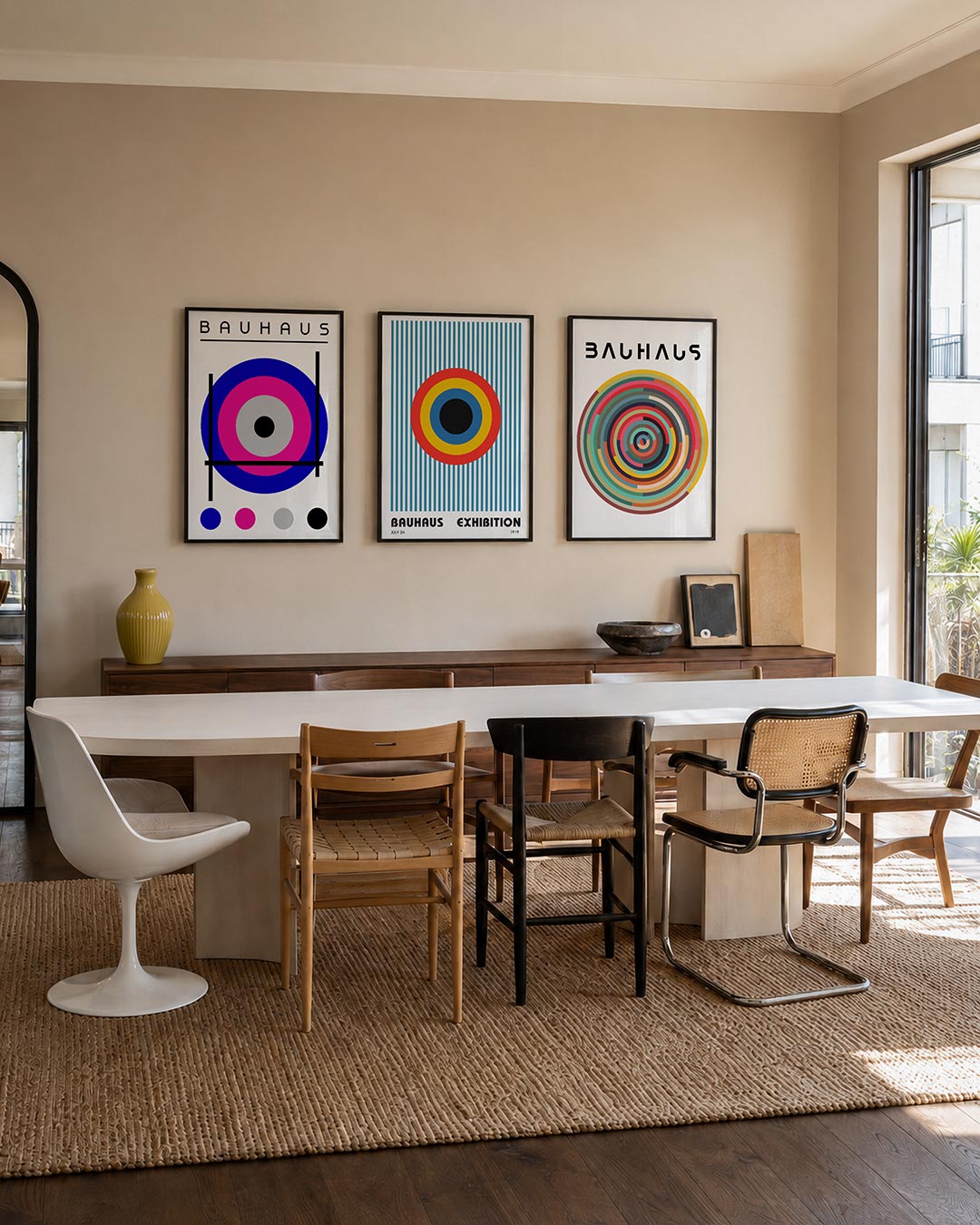 Cirkel en lijnenspel posterset – tweede productweergave – deze posterset in drie delen toont een levendig spel van cirkels en