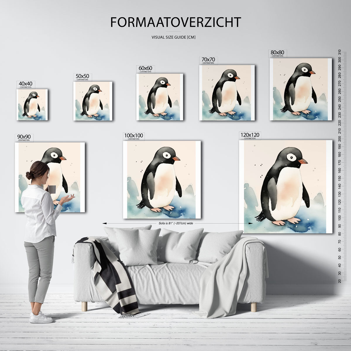 Pinguïn op ijs – vierkante muurposter voor de kinderkamer