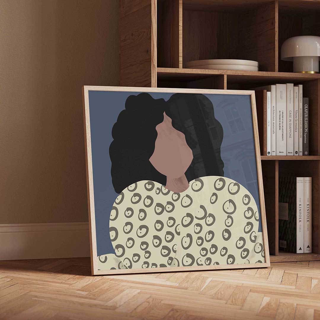 Vrouw met patroon – vierkante portret wanddecoratie van WallArtistic