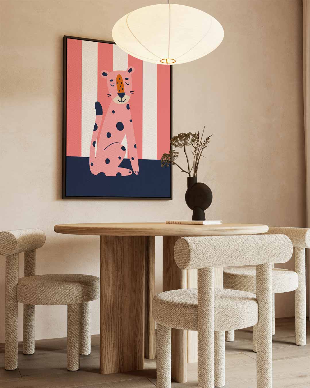 Vrolijke Luipaard Print – staand kunstwerk voor modern interieur
