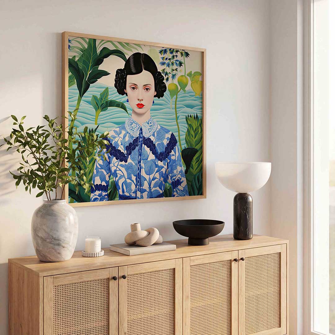 Vrouw met planten – illustratie poster in vierkant formaat