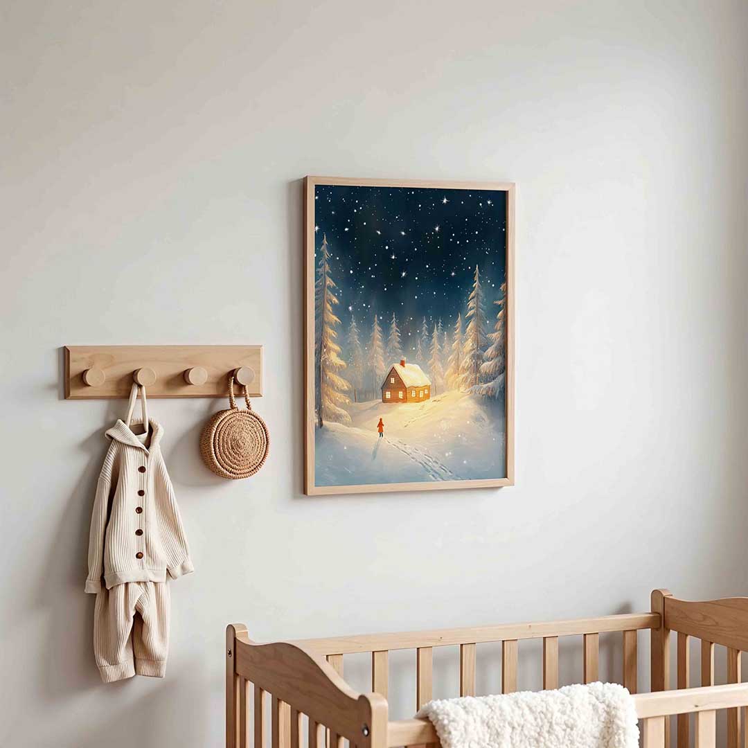 Winterlandschap met huis – kinderposter in staand formaat