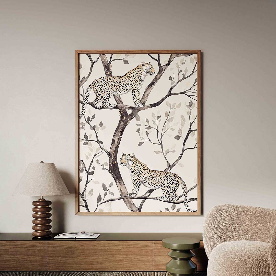 Luipaarden op takken – tropische jungle poster in staand formaat