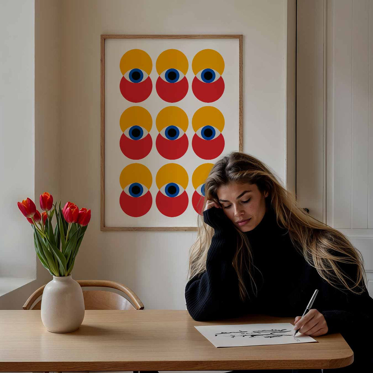 Vrolijke Ogen Cirkelposter – staande dieren wanddecoratie van WallArtistic