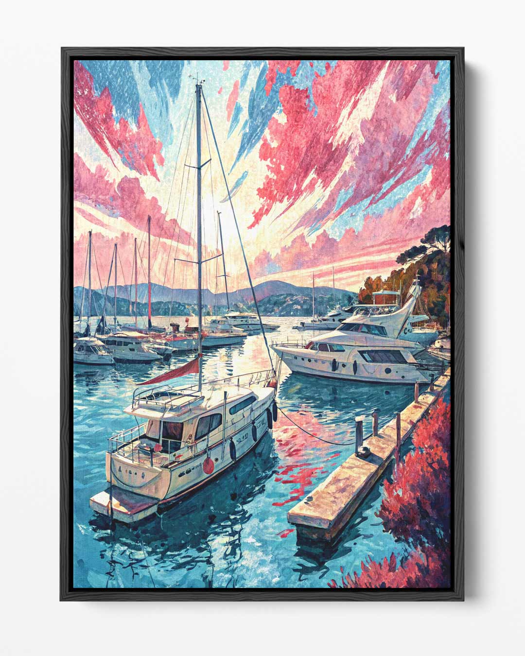 Magische Havenscène bij Zonsondergang – portret kunstwerk als wanddecoratie