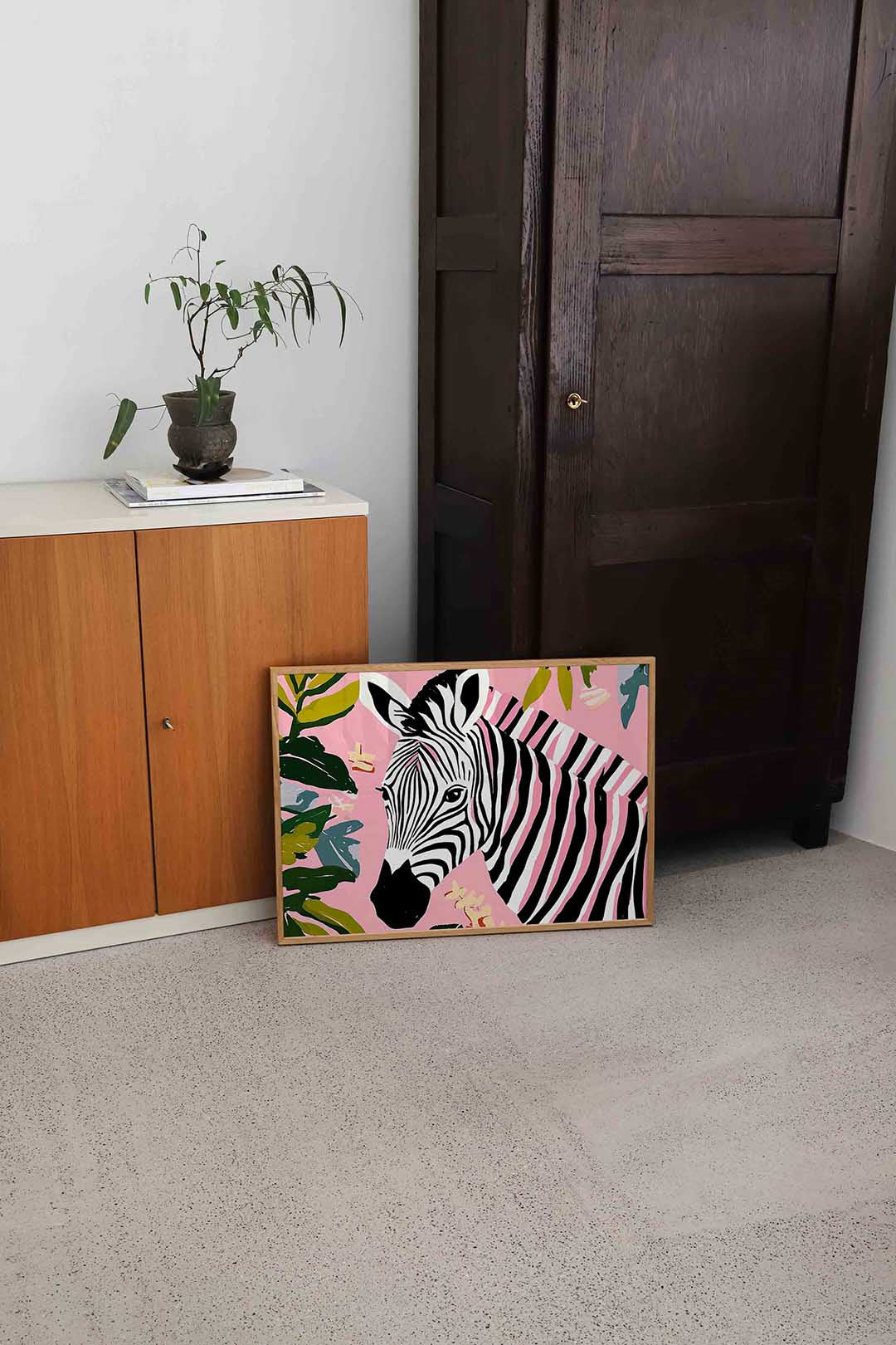 Zebra en bladeren – dierenillustratie als landscape poster