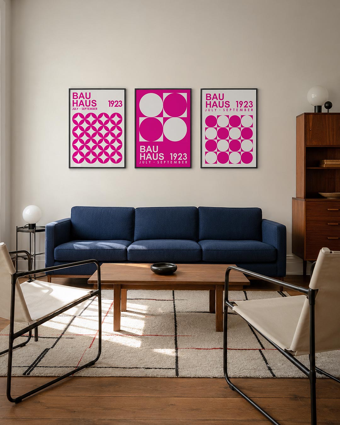 Kleur en ritme posterset – derde productweergave – deze posterset in drie delen toont een levendig patroon van roze cirkels