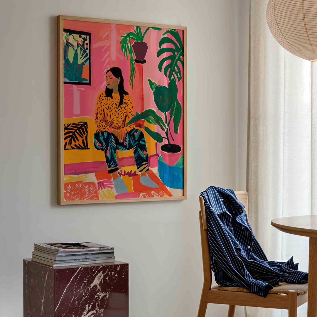 Vrouw met planten – kleurrijke illustratie poster in staand formaat
